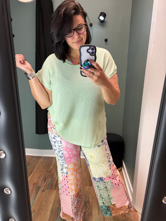 Mint Waffle Knit Top