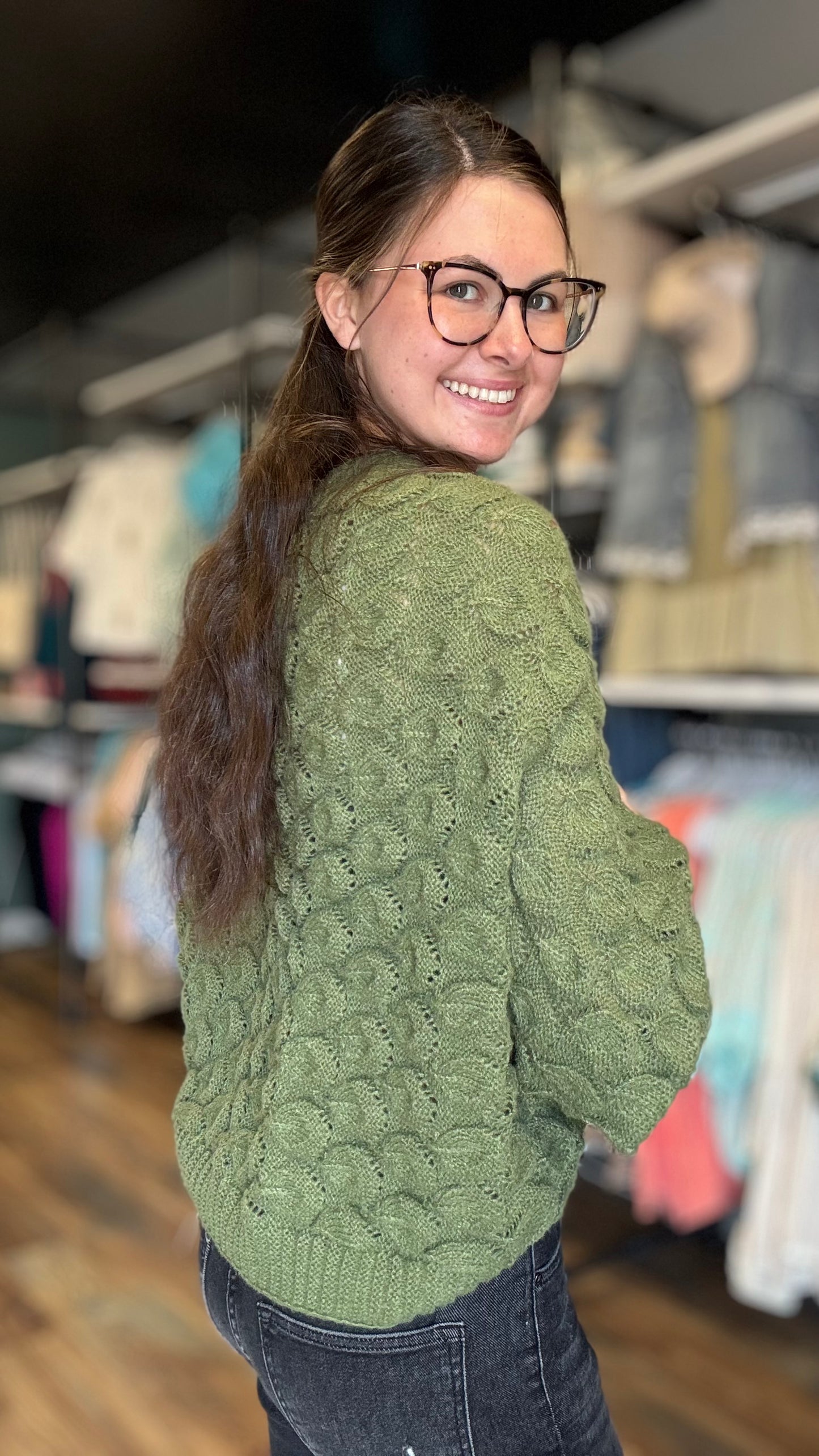 One Size Olive Textured Cropped Cardi