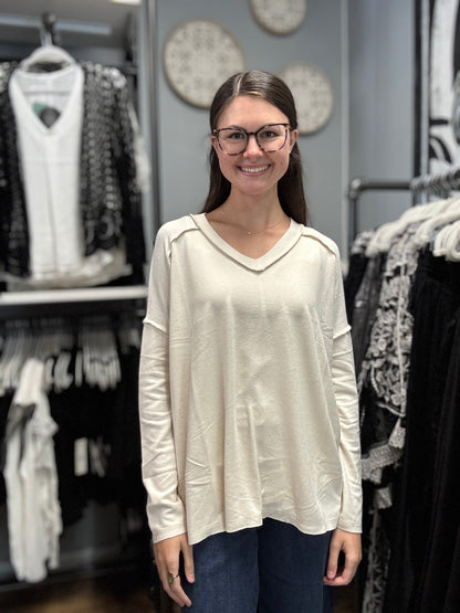Cream Softy Hacci Long Sleeve Zenana