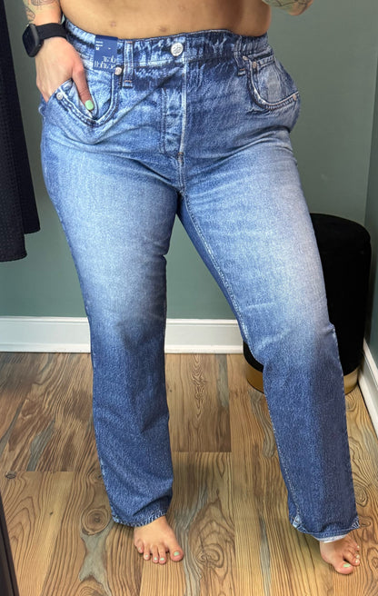 Zenim Pull On Straight Leg Dark Denim