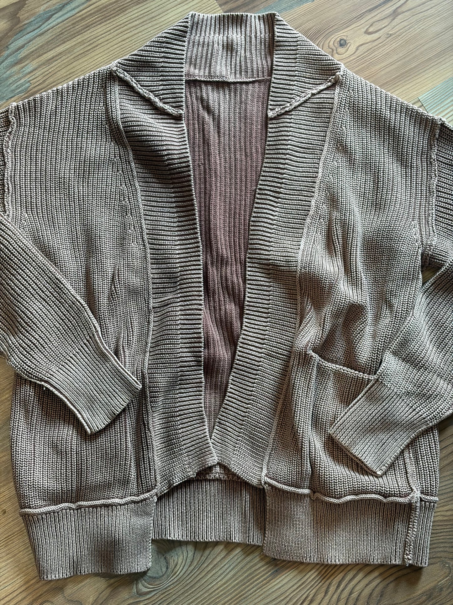 Ribbed Chestnut Open Cardigan