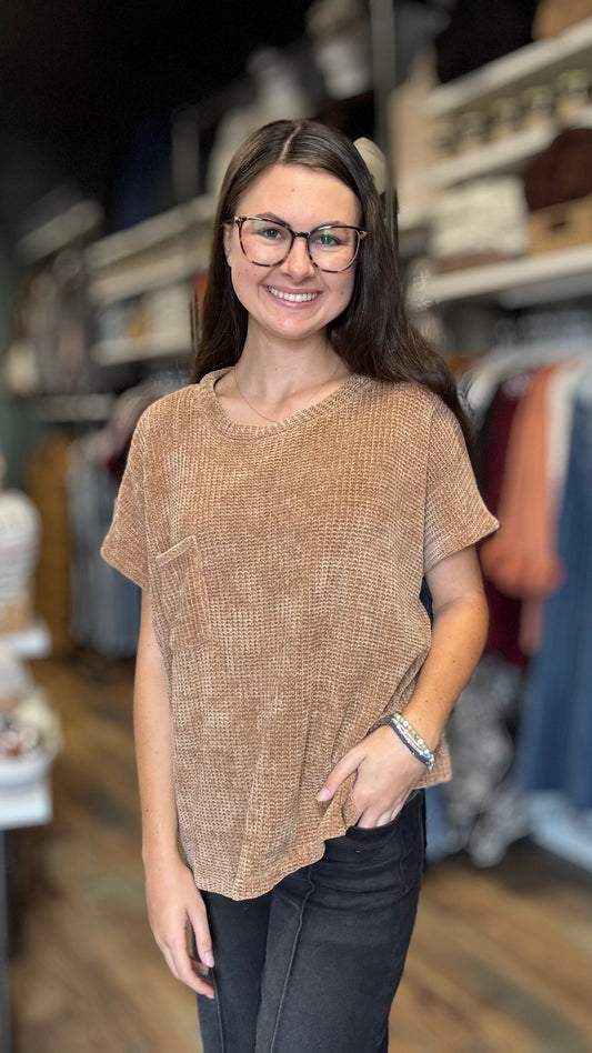 Camel Chenille Waffle Top