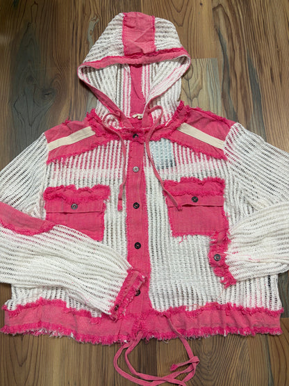 White Ladder Pink Trim Hoodie POL