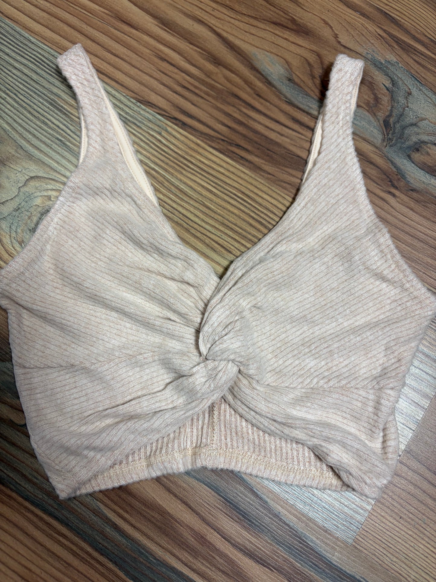 Cream Knotted V Crop Top