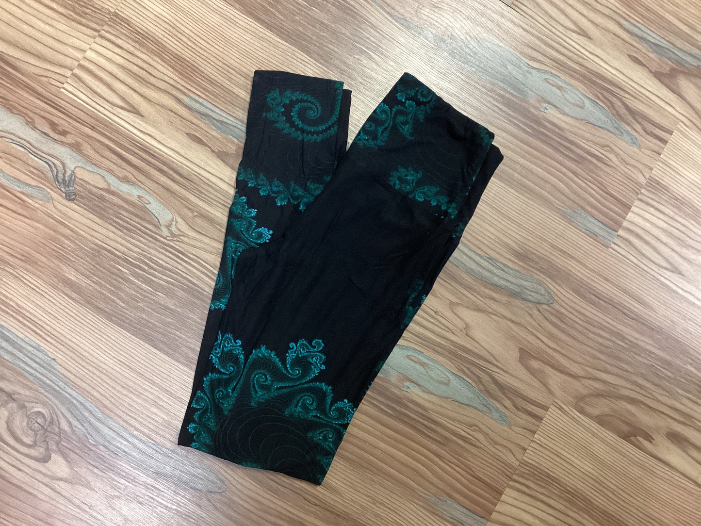 Black Teal Paisley Tie Dye Leggings