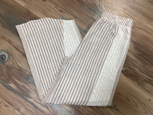Cream Ivory Stripe Eyelet Pants
