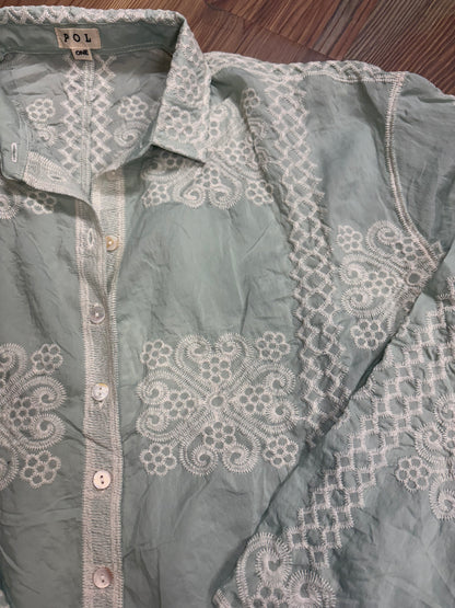 Mint Embroidered Button Down One Size POL