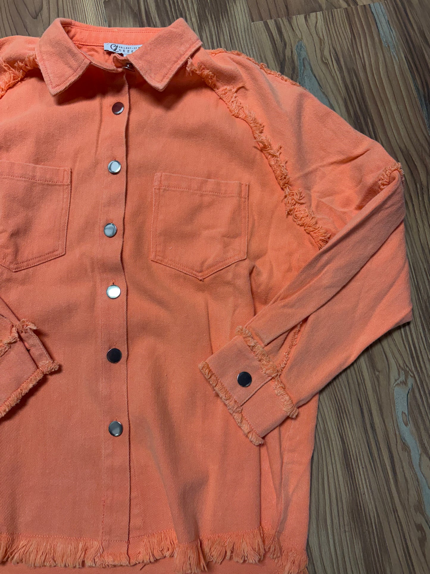 Coral Raw Hem Denim Jacket