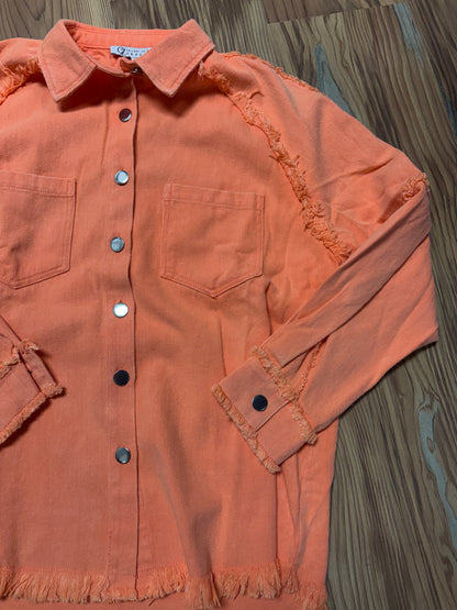 Coral Raw Hem Denim Jacket
