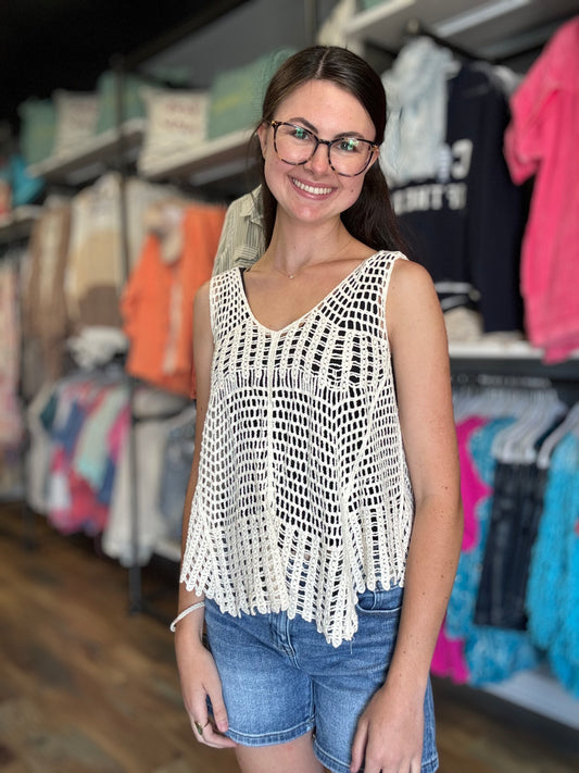 Cream Hollow Crochet Tank