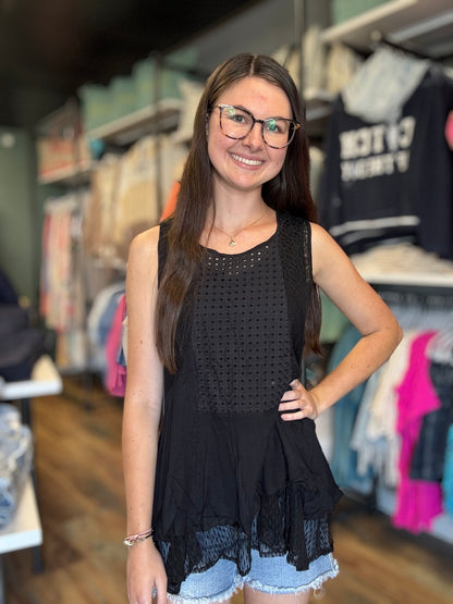 Black Lace Peplum Tank Top