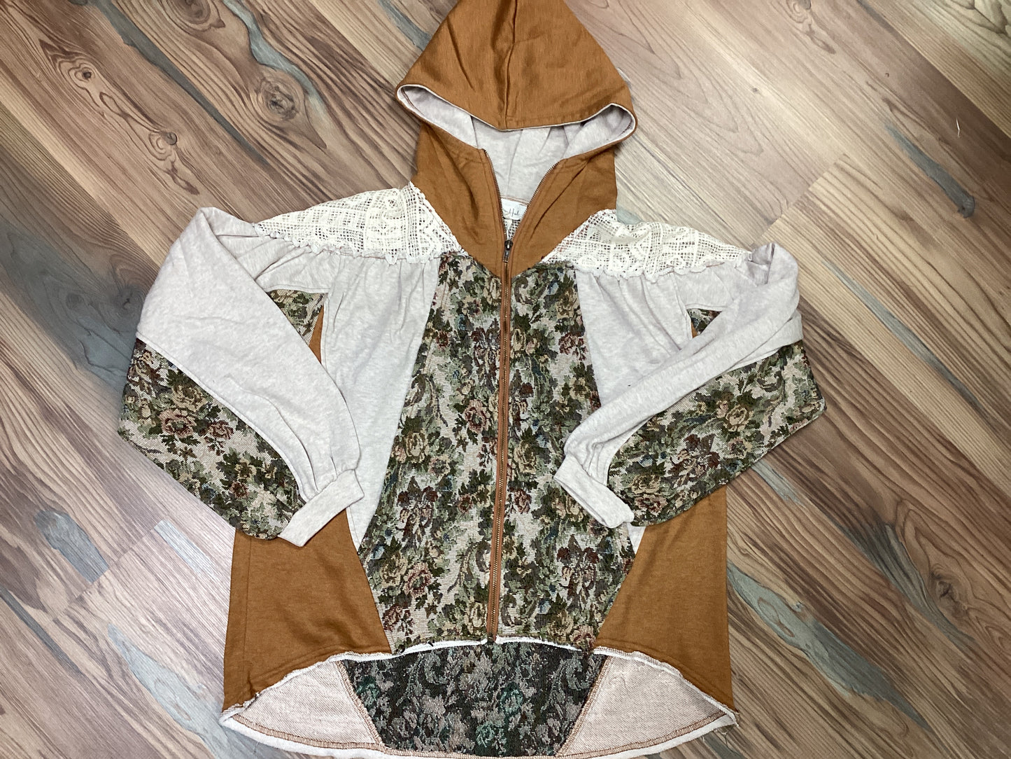 Laced Shoulder Mixed Media Hoodie