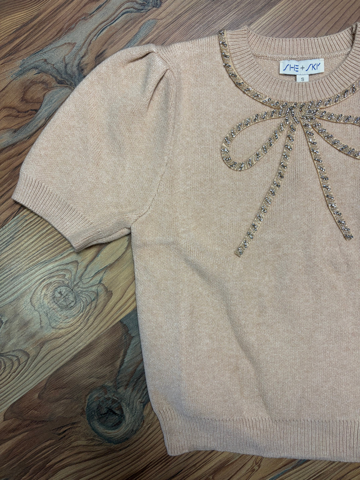 Oatmeal Glitzy Bow Knit