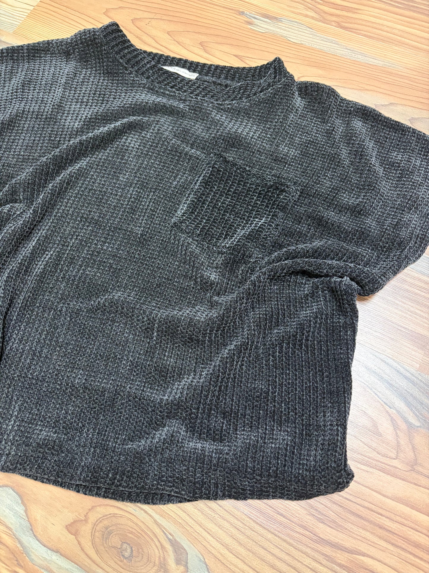 Black Chenille Waffle Top