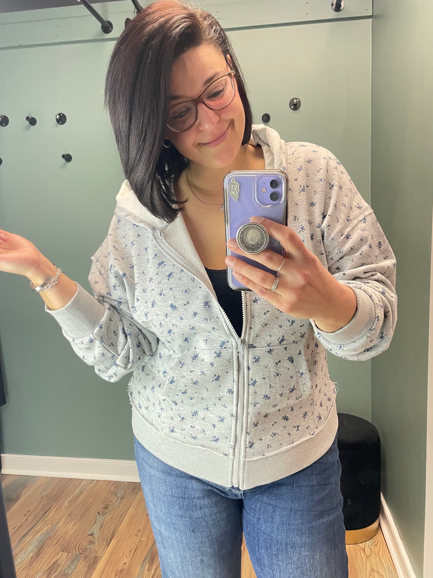 Oversized Grey Florette Zip Up Hoodie