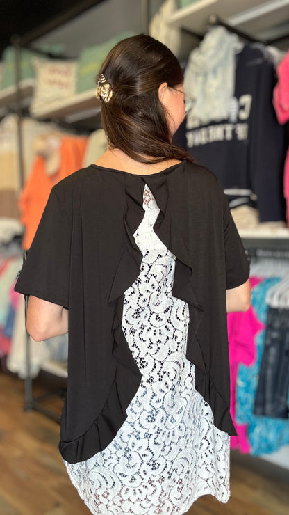 Black Eyelet Back Short Sleeve