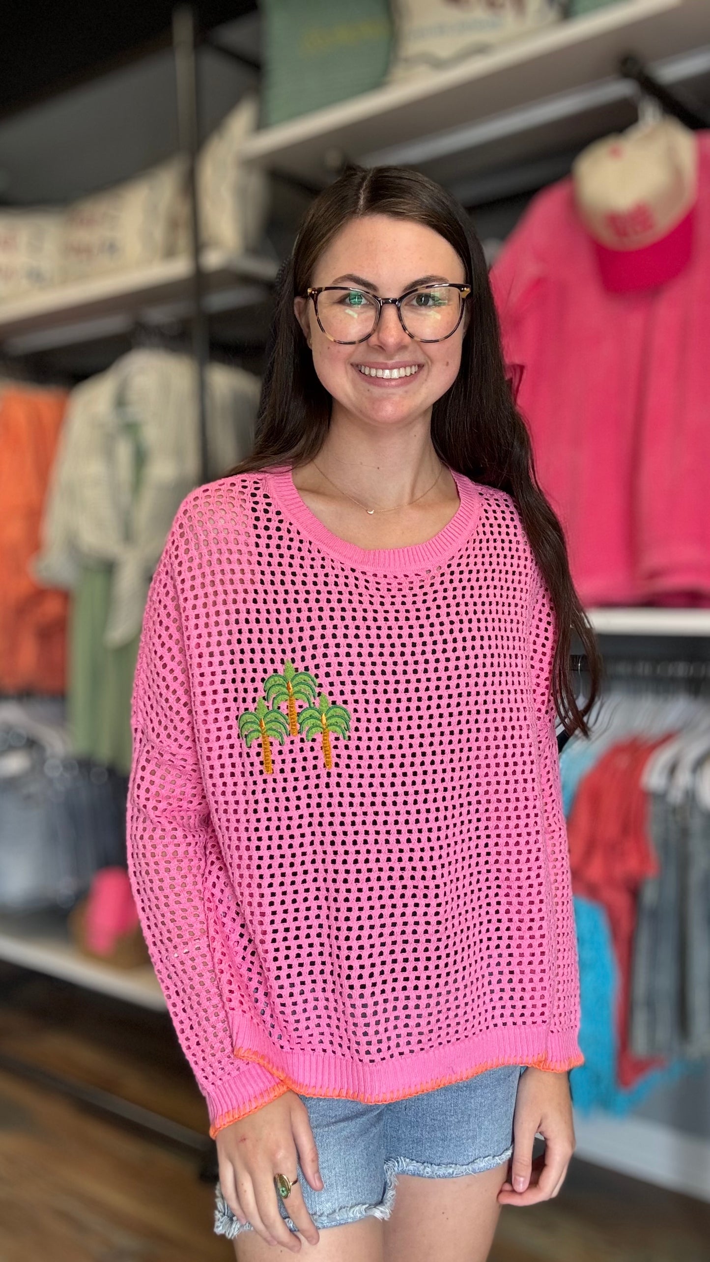 Pink Palm Open Knit