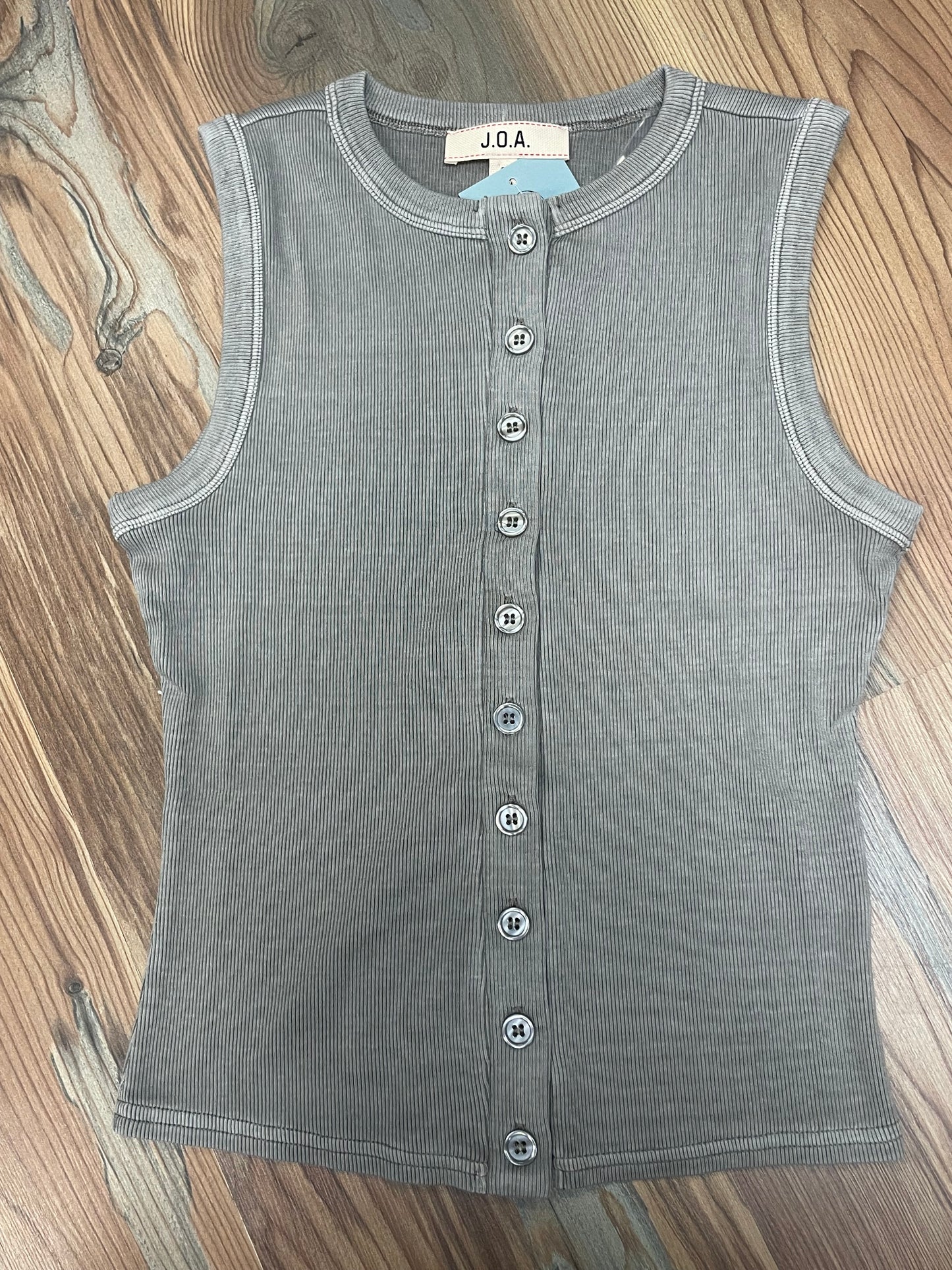 Washed Grey Button Sleeveless Top