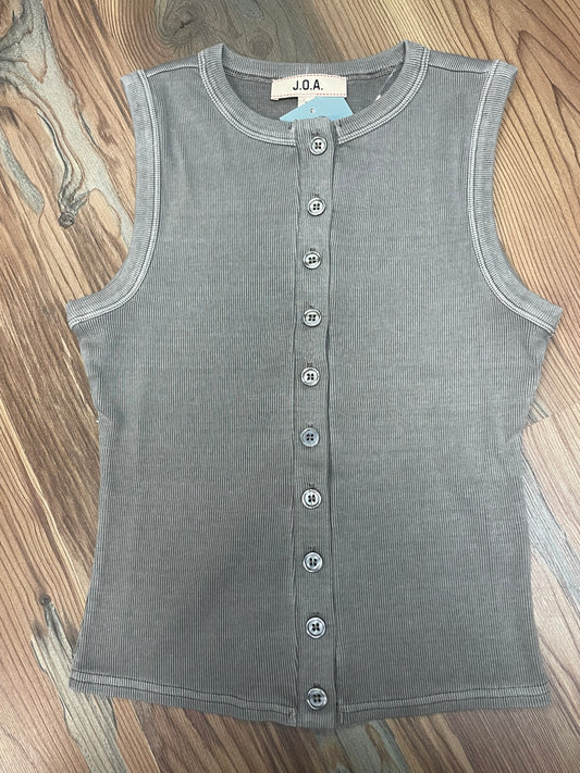 Washed Grey Button Sleeveless Top