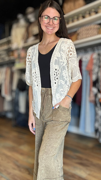 Mocha Mineral Wash Wide Leg Pants