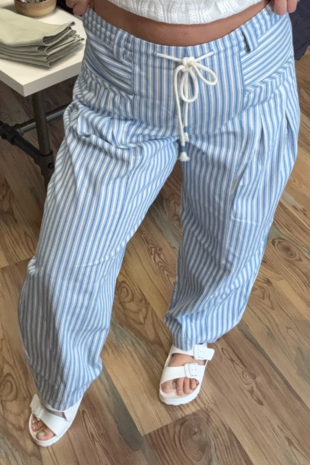 Blue White Striped Cotton Pants