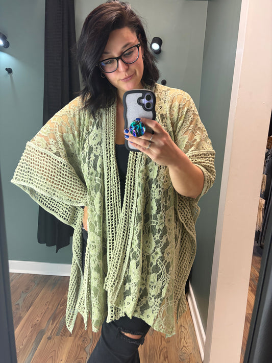 Sage Lace One Size Kimono