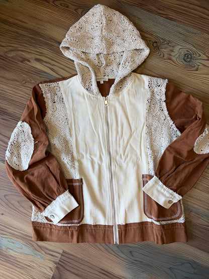 Cream Rust Crochet Hoodie