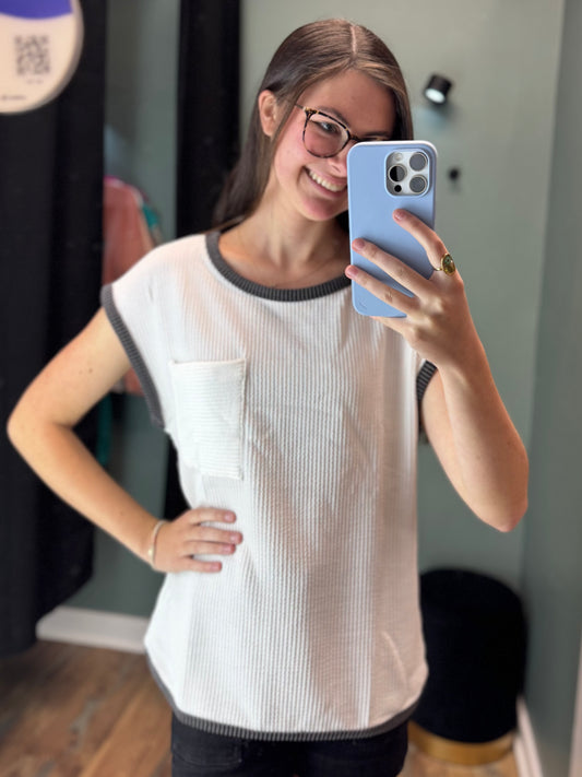 Ivory Ribbed Cap Sleeve Top