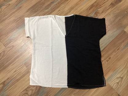 Black White V Neck Top