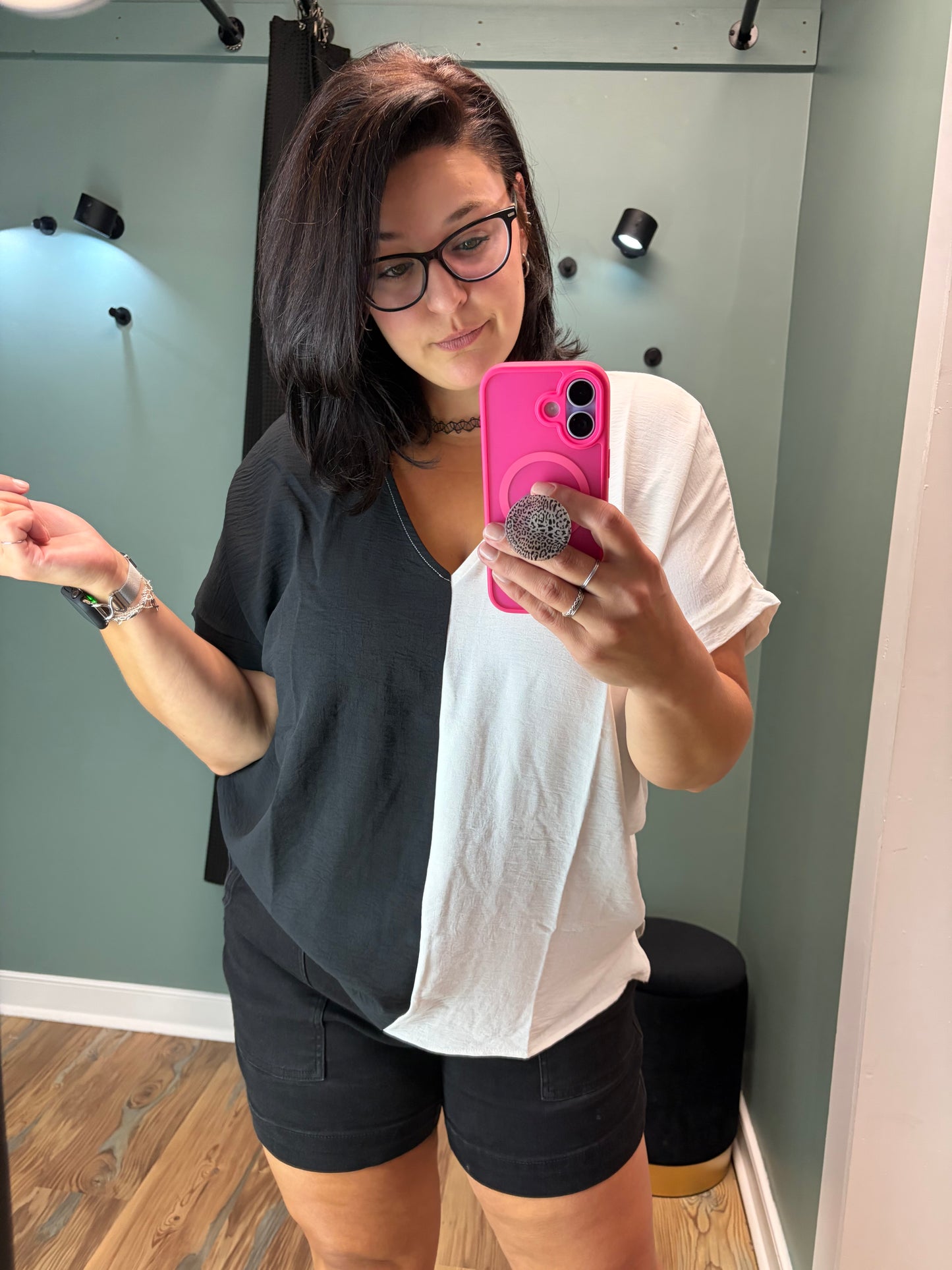 Black White V Neck Top