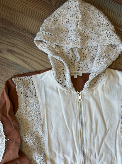Cream Rust Crochet Hoodie