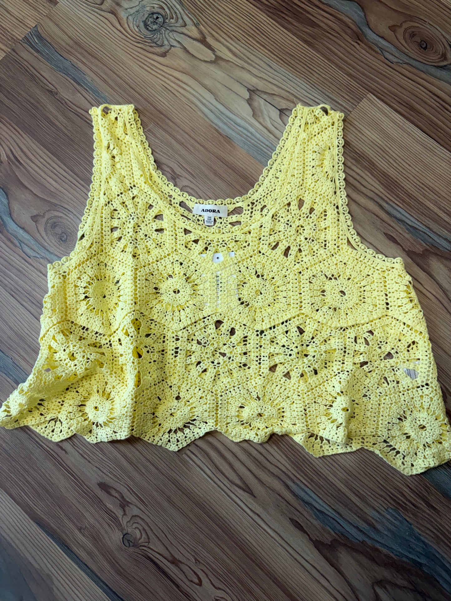 Yellow One Size Crochet Crop Tank