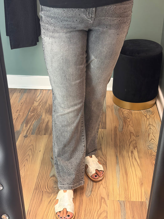 Judy Blue Grey Rhinestone Straight Jeans
