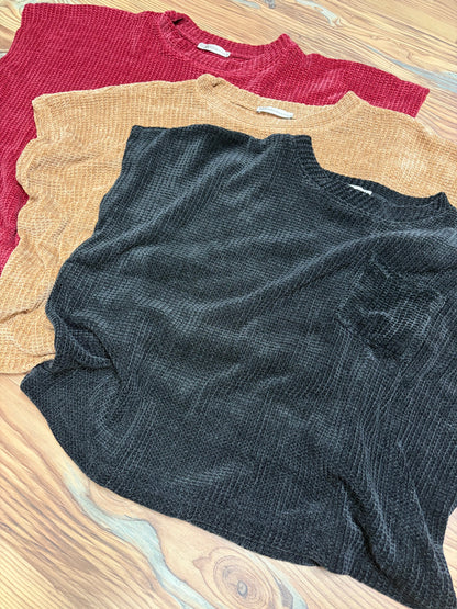 Black Chenille Waffle Top
