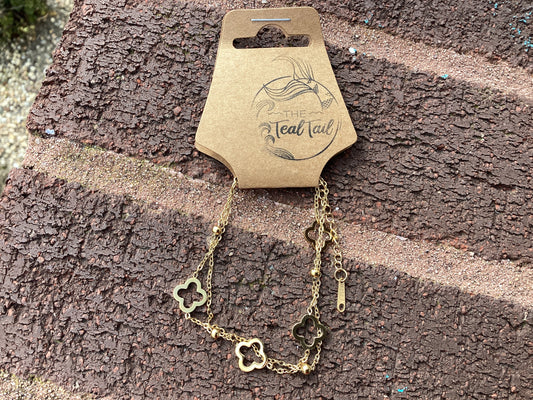 18k Gold Dipped Thin Double Clover Bracelet