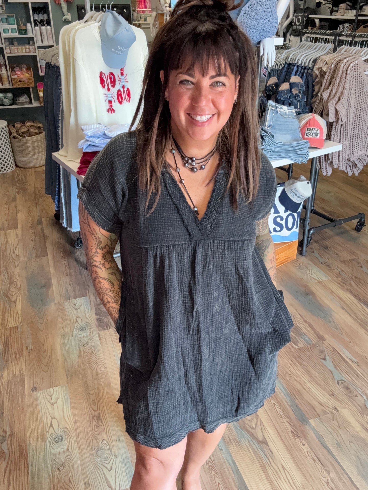 Acid Washed Black Babydoll Dress