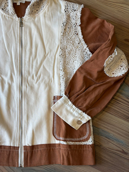 Cream Rust Crochet Hoodie