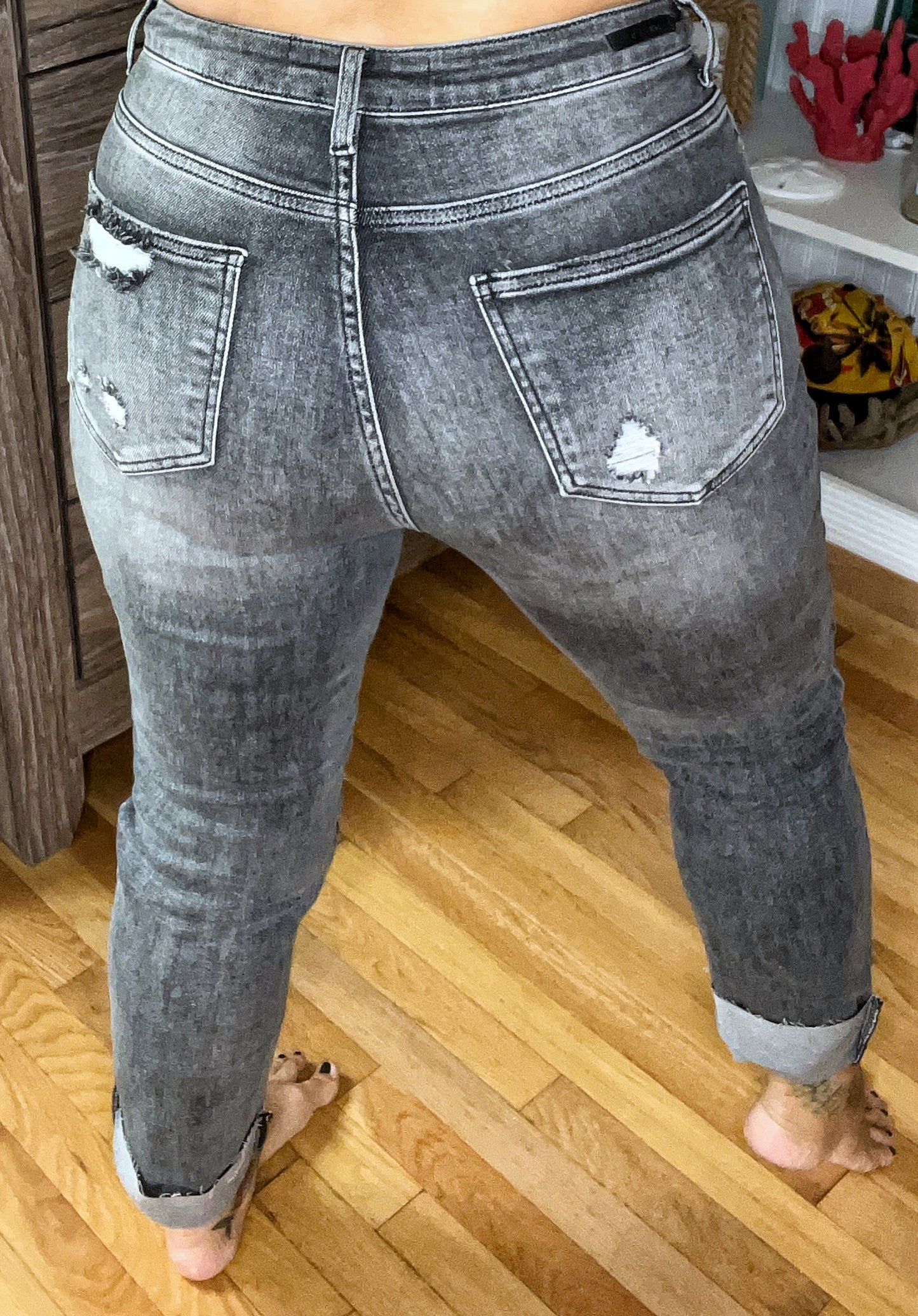 Grey Distressed Risen Jeans