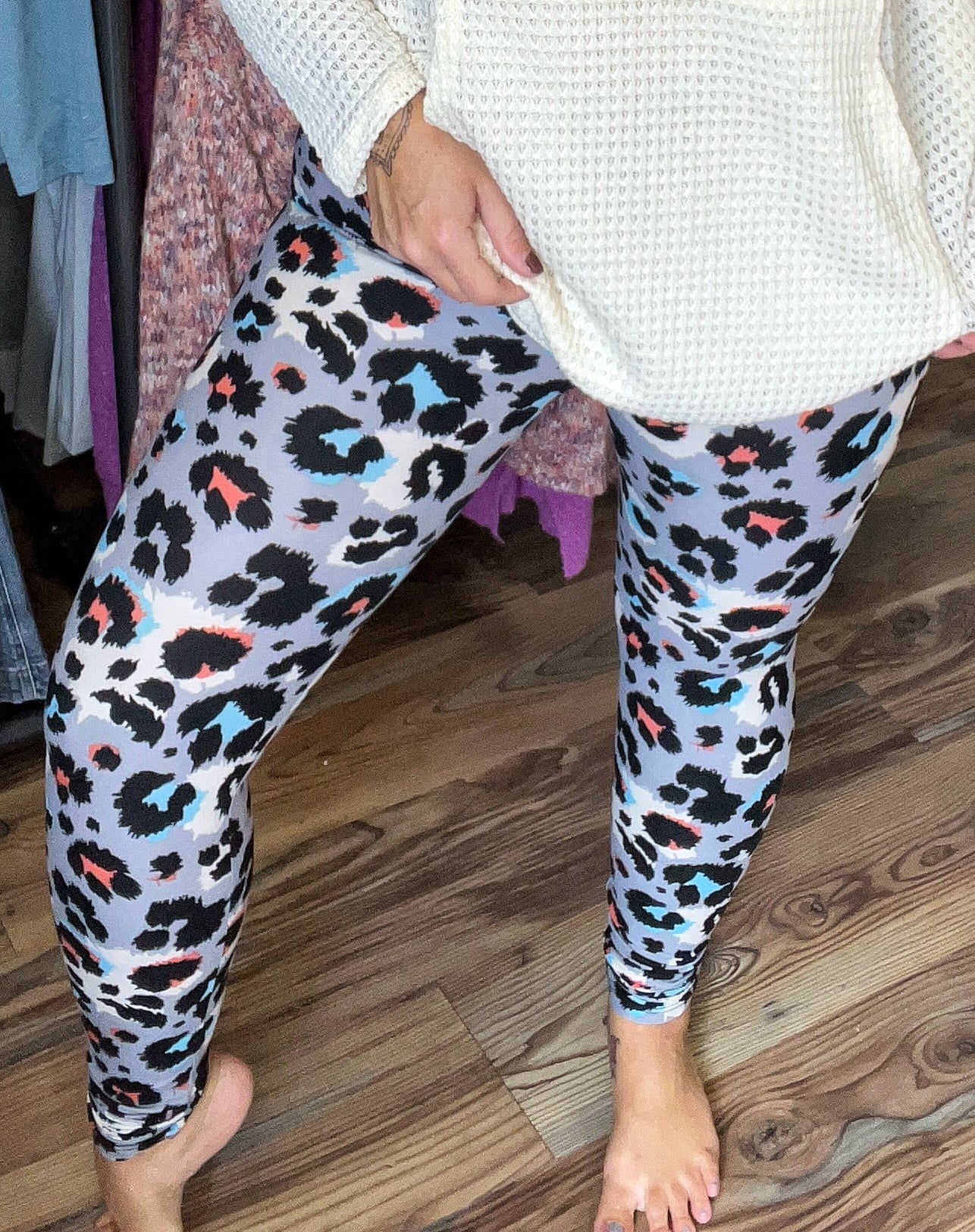 Grey Colorful Leopard Leggings