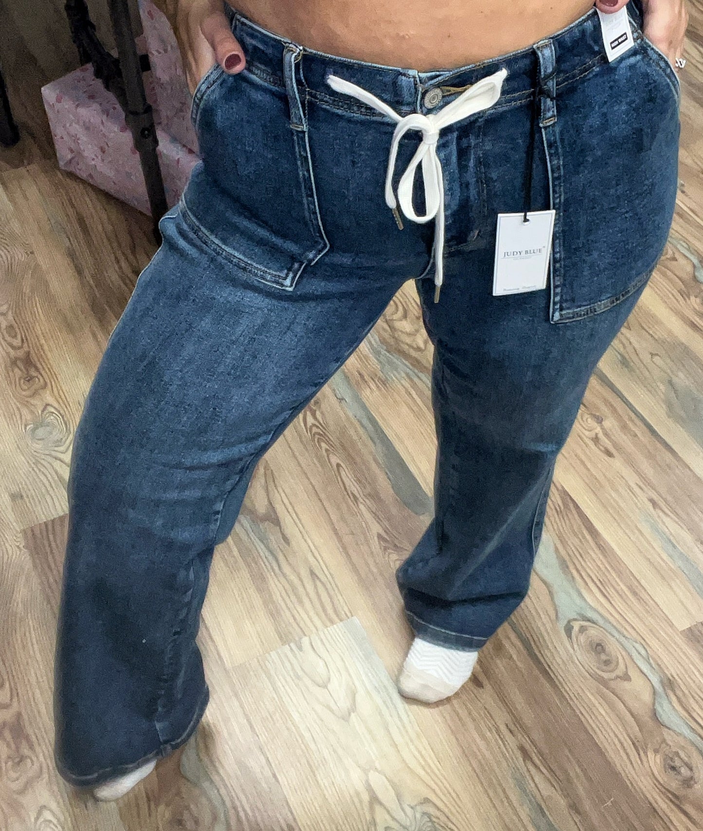 Judy Blue Dark Drawstring Wide Leg Jeans