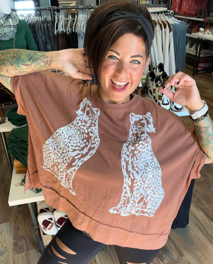 Brown Iridescent Cheetah Sequin Top