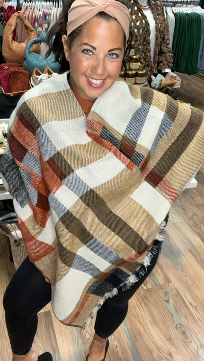 Reversible Plaid Poncho