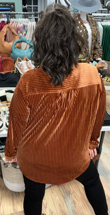 Striped Copper Orange Velvet Button Down