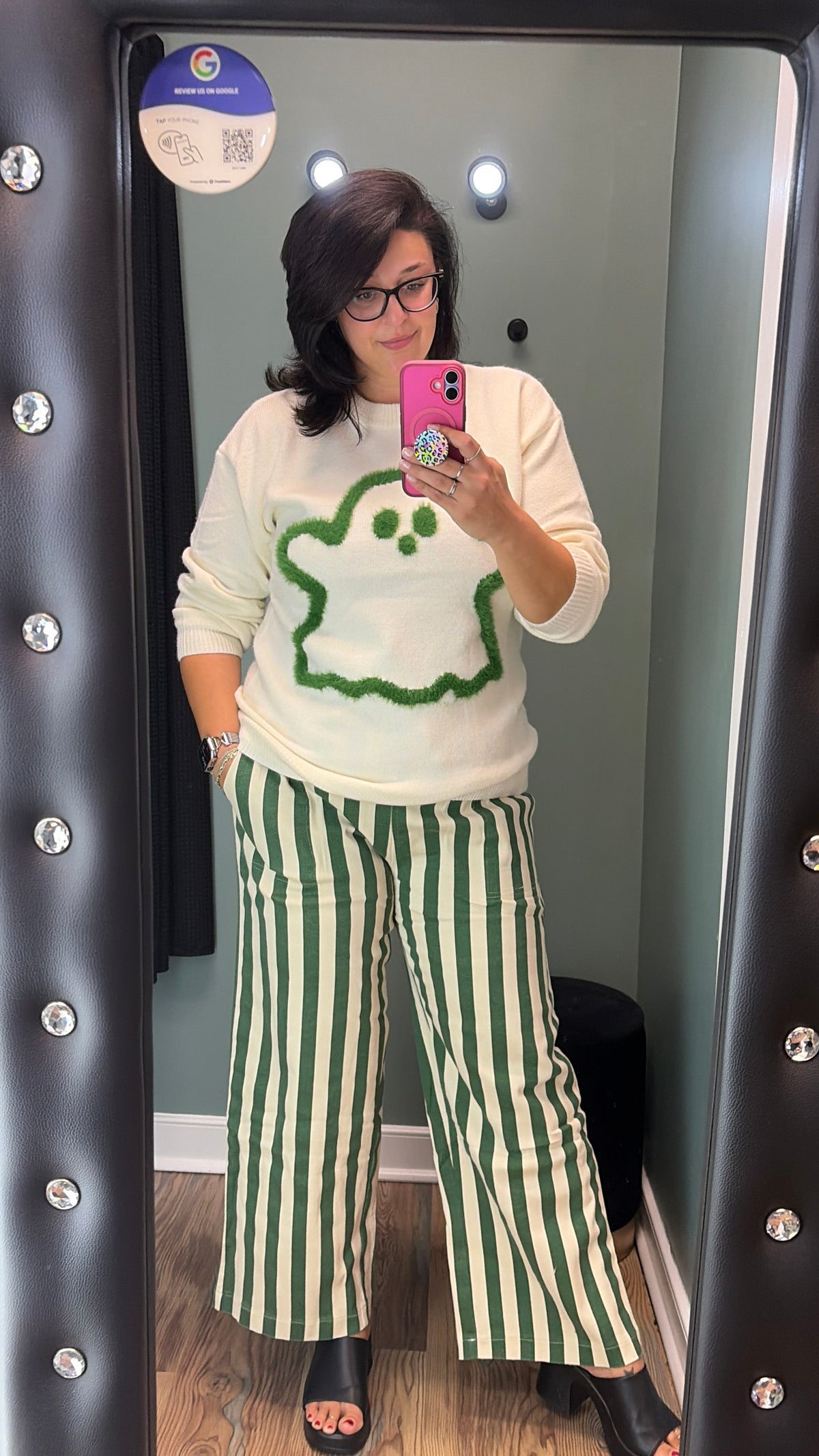 Green Striped Twill Pants