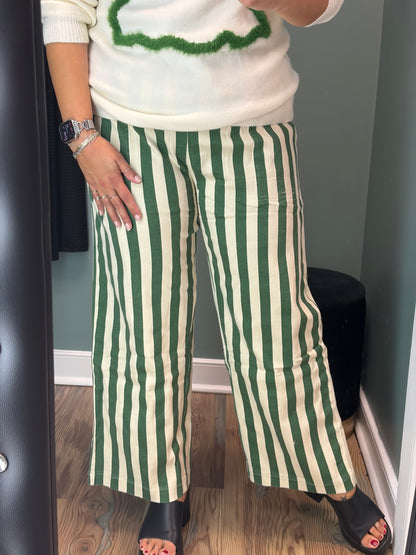 Green Striped Twill Pants