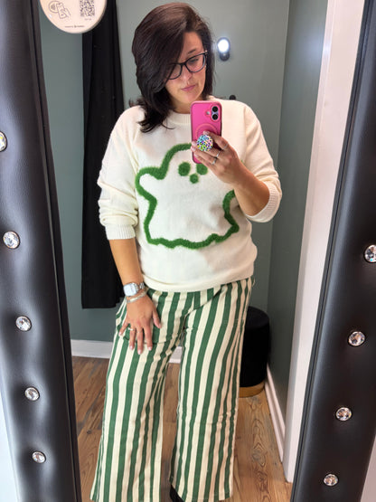 Green Striped Twill Pants