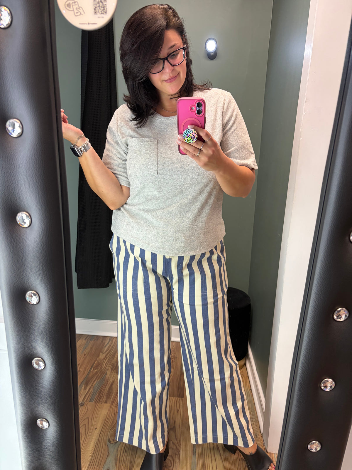 Blue Striped Twill Pants