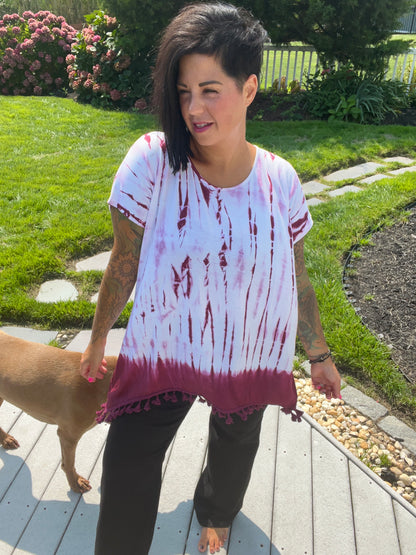 Maroon Tie Dye Tassel Tunic