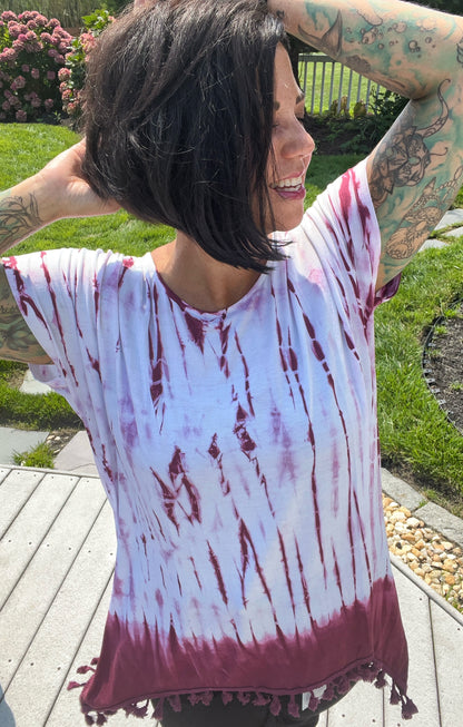 Maroon Tie Dye Tassel Tunic