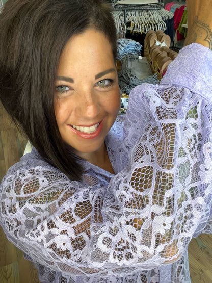 Lavender Lace Long Sleeve Button Down